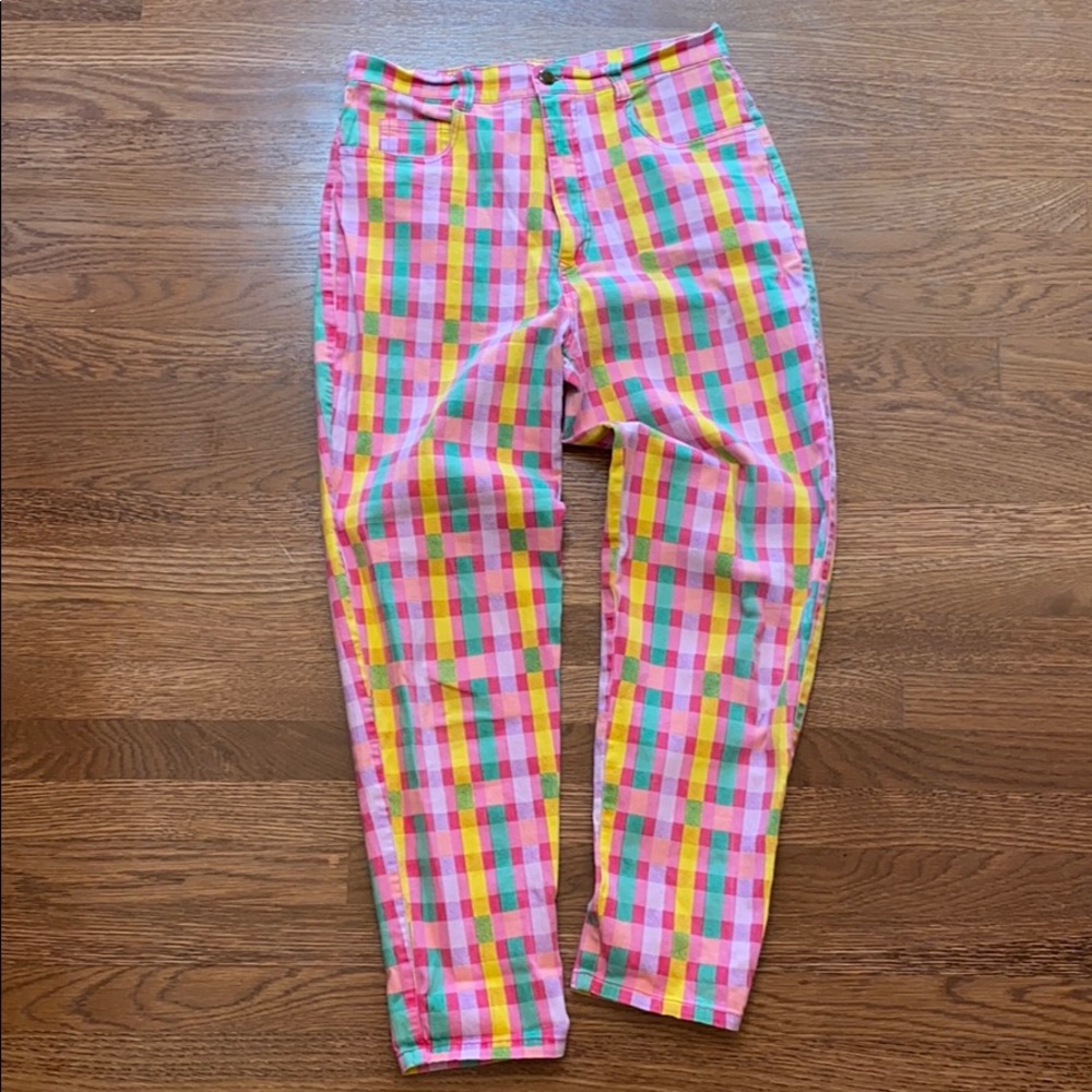 VTG High Waist Pink Check Tapered Straight Pants